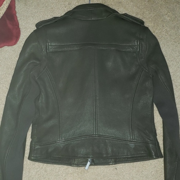 BCBGMAXAZRIA NWT real leather olive Moto jacket - Picture 6 of 8